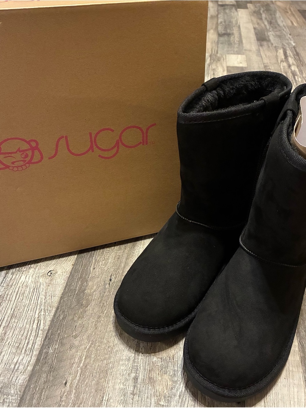 Sugar Black Suede Short Winter Boots - Women